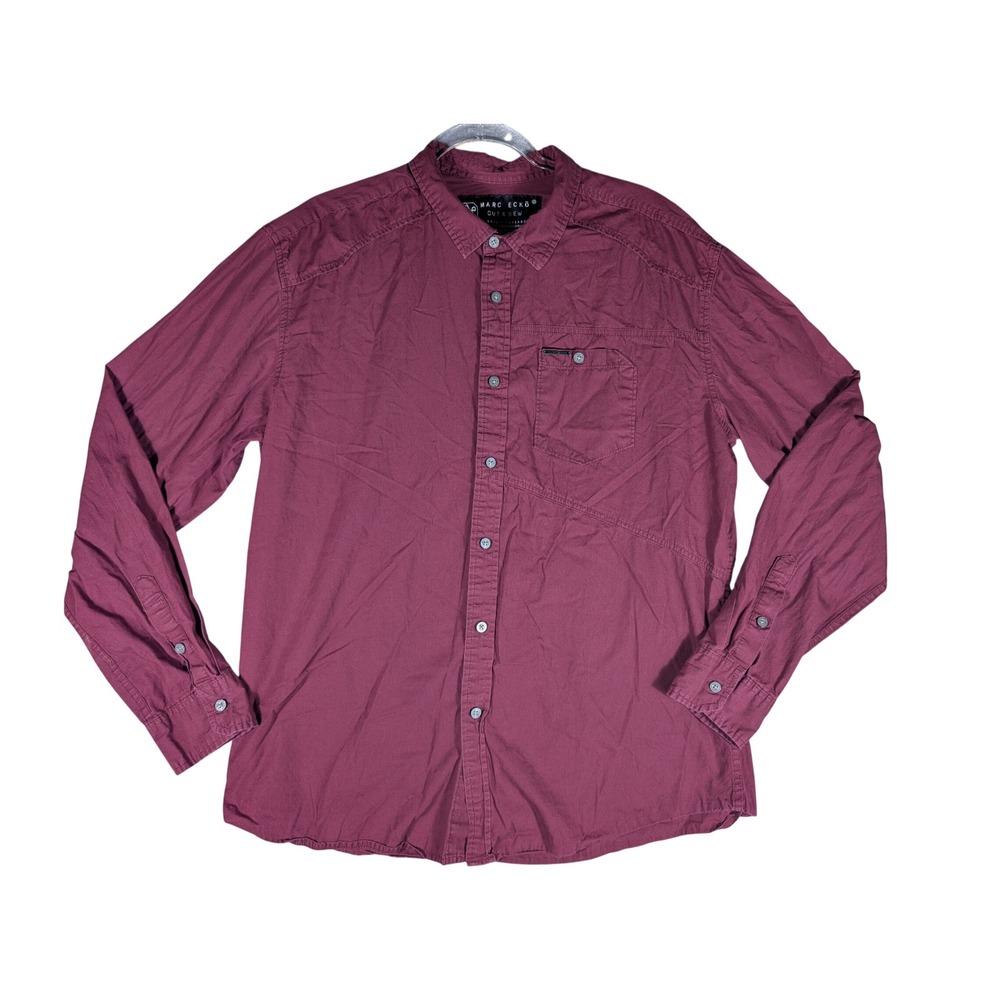 Marc Ecko Cut and Sew Shirt Mens XL Burgundy Cotton Button Down Deadly Threads